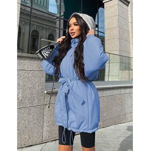 100% Polyester Belted Ladies Long Puffer Coat Jackets Zipper Closure