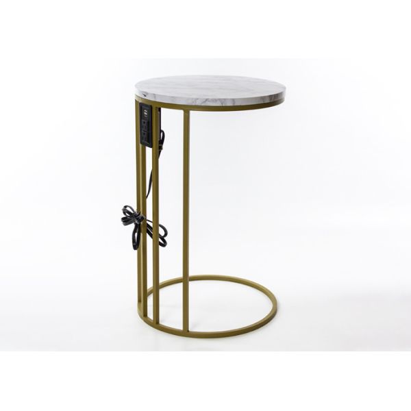 Buy Marble Grain 65cm High MDF Side Tables With USB Charge at wholesale prices