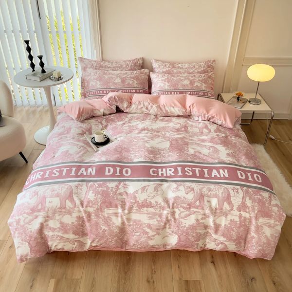 Popularity Cotton 4-In-1 Bedding Set Brown White King Size Duvet Cover Bed Sheet