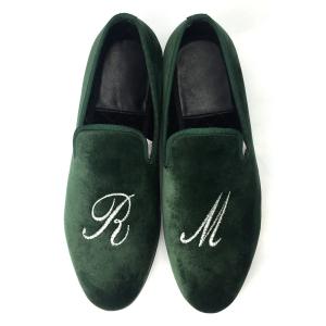 Luxury Green Mens Velvet Loafers Handmade Velvet Slip On Loafers