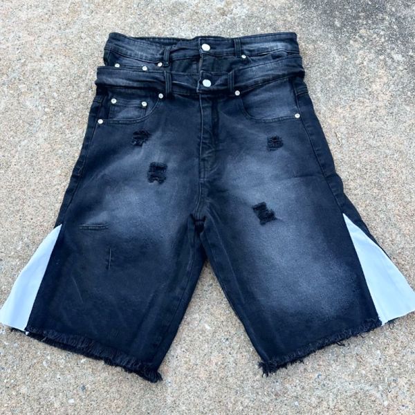 Embroidered Patches Logo Streetwear Summer Shorts Distressed Acid Wash Jean Shorts