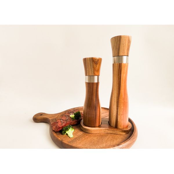 Manual Reusable Refillable Wooden Salt And Pepper Grinder Set Acacia Wood Grinder