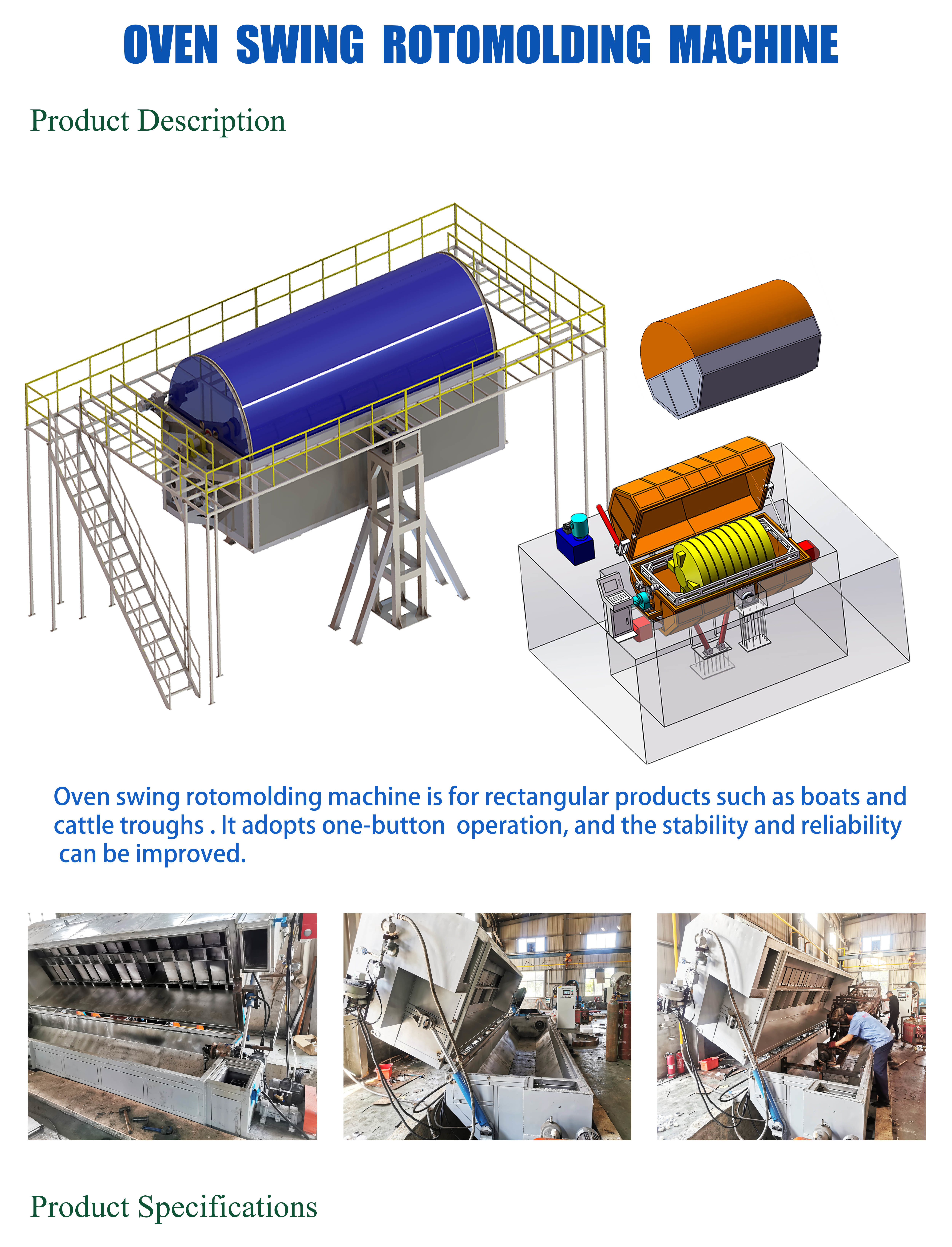 Automatic Rock And Roll Rotomoulding Machines 6KW-11KW for produce boat and kayak