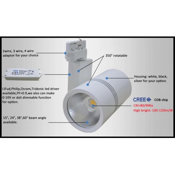 60 Degree Ceiling Track Lighting 40 Watt , 0.9pfc Modern Aluminum Track Lighting