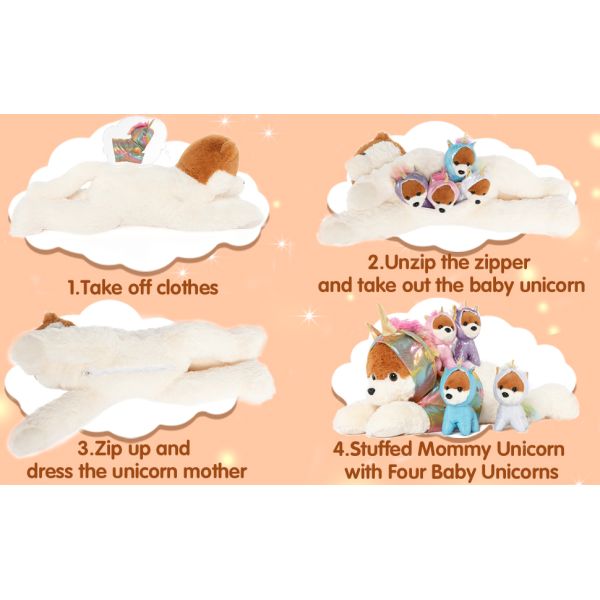 MorisMos 26-Inch Unisex Cotton Giant Unicorn Plush Stuffed Animal Multicolor Cute Zippered Pouch Perfect Bear Gifts Birthday