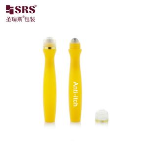 Quality SRS8447-15ML Injection Blowing Yellow Glossy PETG Plastic Roll On Steel Roller Ball Bottle Anti-Itch Liquid Applicator for sale