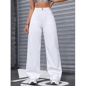White high-waisted straight-leg jeans for women