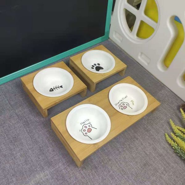 Buy Protection Cervical Vertebra Double Bowl Ceramic Bamboo Wood at wholesale prices