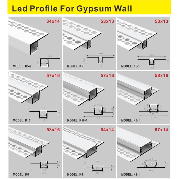 T5 Aluminum Gypsum Led Strip Plasterboard Profile Wall Mounted