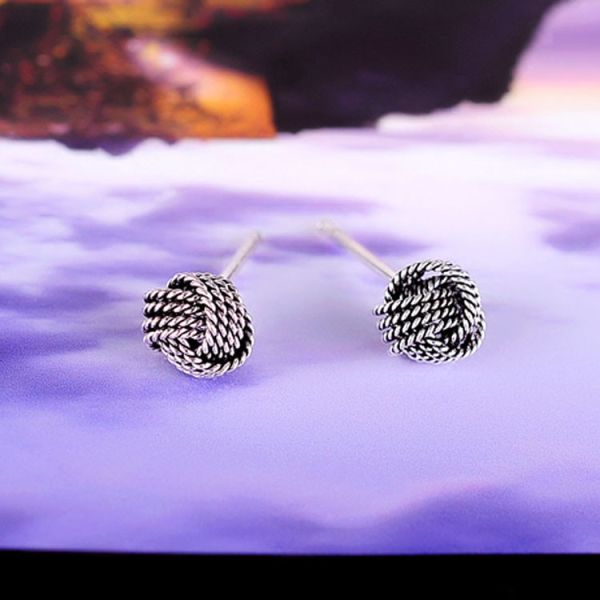 Sterling Silver Bead Stud Earrings Vintage Old Jewelry (E12286)