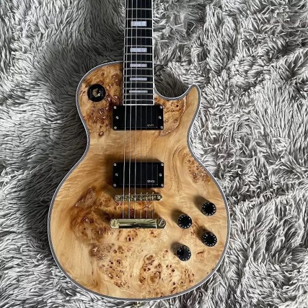 Custom Gibson Style Les Paul LP Electric Guitar Nature Burl Maple Top Mahogany Body Gold Hardware
