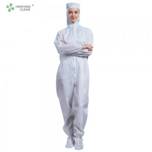 China ESD antistatic autoclave sterilized cleanroom coverall connect with hood white color for parmaceutical industry on sale