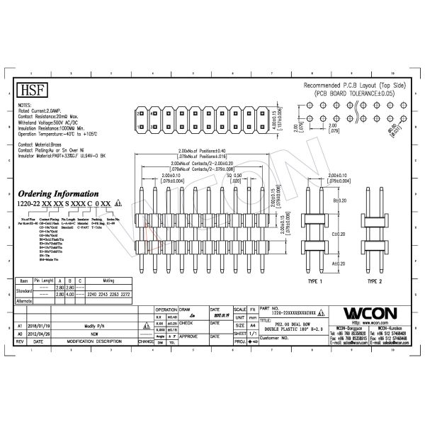 Double Plastic 2 Pin Header Connector , PA9T Black Male Plug