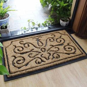 Beautiful Flat Door Mat , Coconut Fiber Doormat Embossed Sunflower