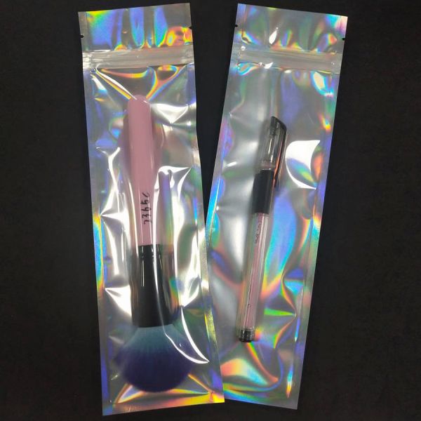 Makeup Brush Resealable Hologram Laser Transparent Plastic Zipper Bag