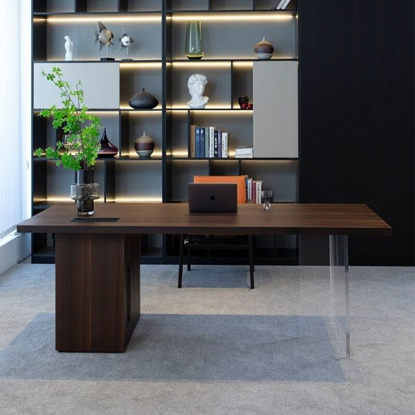 OEM Hotel Bedroom Furniture Office Home Acrylic Legs Computer Desk With Chair Set