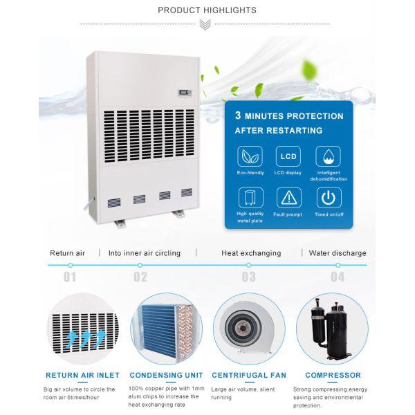480L/D Environment Protection Factory Greenhouse Industrial Dehumidifier for Sale