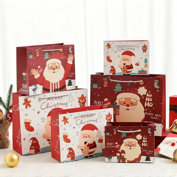 Custom Sizes Printed Kraft Christmas Bags Luxury Gift Bags with Ribbon Handle