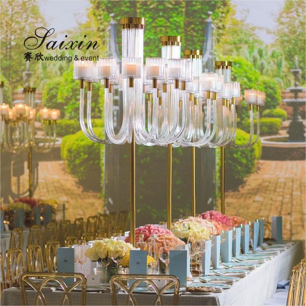 Clear Crystal Taper Wedding Candle Holder Wedding Table Decoration 3pcs Set 29CM