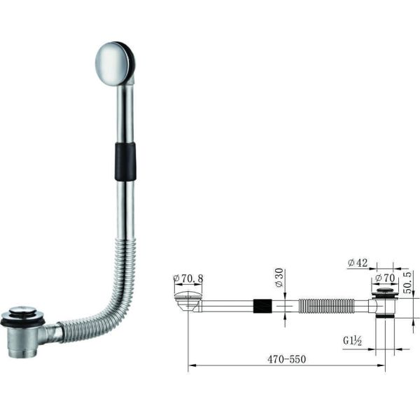 Total Chrome Bathtub Drainer,Bath Waste and Overflow Kits