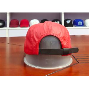 Red Camper Flat Brim Leather Fabric Cap 5 Panels
