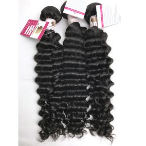 Black 100% Brazilian Virgin Remy Hair Deep Wave 3 Bundles With 13x4 Lace Frontal