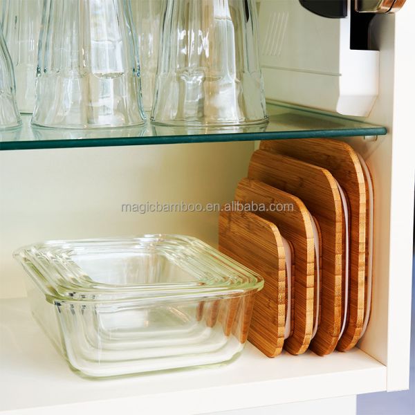 Kitchen Square Glass Jar Lunch Box Container With Bamboo Lid Customizable and Durable
