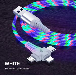 China 3in1 Flow Luminous Lighting usb cable for Samsung 3 in 1 2in1 LED Micro USB Type C 8Pin charger Wire for iPhone Huawei Xiaomi on sale