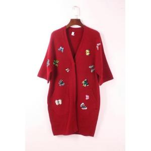 V neck short sleeve elegant mink cashmere coat