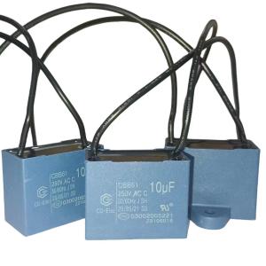 Quality CBB61 Ceiling Fan Capacitor 250V 10mfd Blue With 200 Line Length VH Terminal for sale