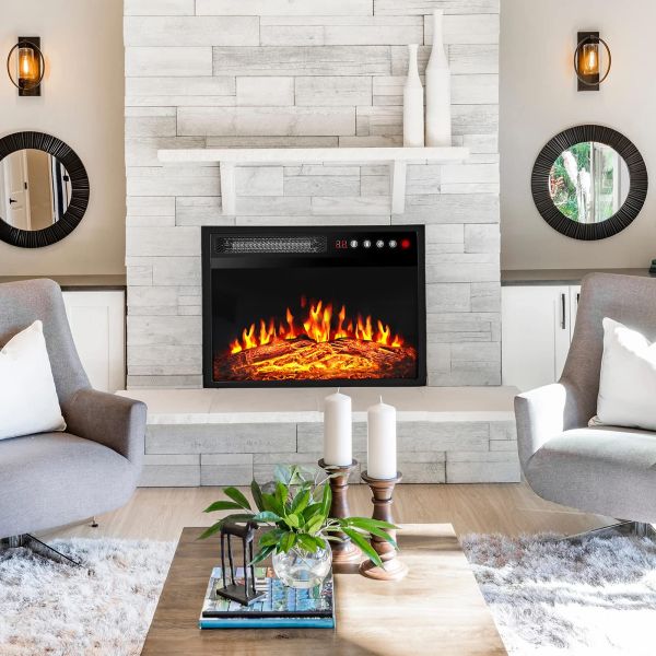 18 Inch Electric Fireplace Wall Mounted with Adjustable Thermostat and Remote Control