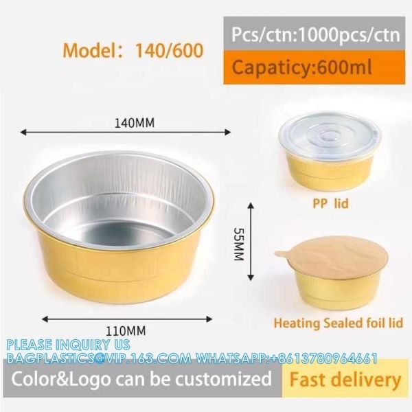 140mm Diameter 600ml Custom Logo Disposable Aluminum Foil Baking Loaf Shape Pan/Tray Aluminum Foil Takeaway