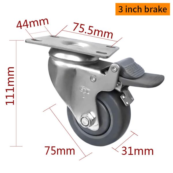 EDL Medium Duty Zinc Coating 3inch 110kg Plate TPE Caster by Rigid, Swivel and Brake type 5713P-57