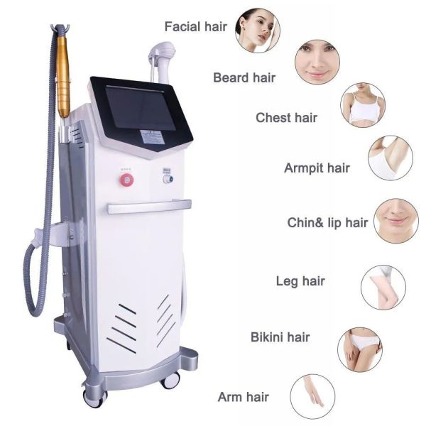 755 808 1064nm Triple Laser Hair Removal Machine 2 Handles Diodo Pico Second Yag Tattoo