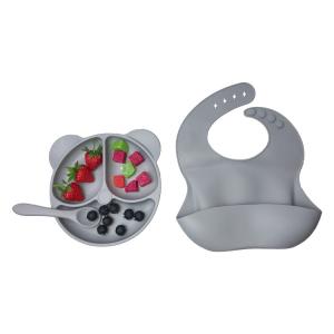 Food Plate Baby Dinnerware Silicone Feeding Set Customized Sizes Grey Bear Shape
