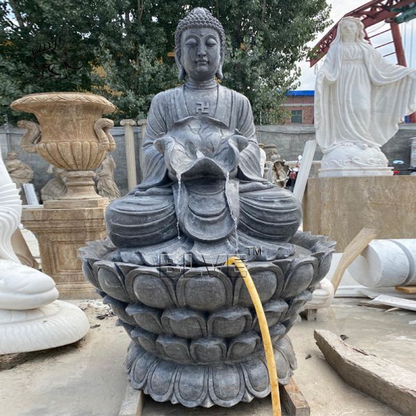 BLVE Bluestone Buddha Statue Water Fountain Marble Shakyamuni Buddha Sculpture