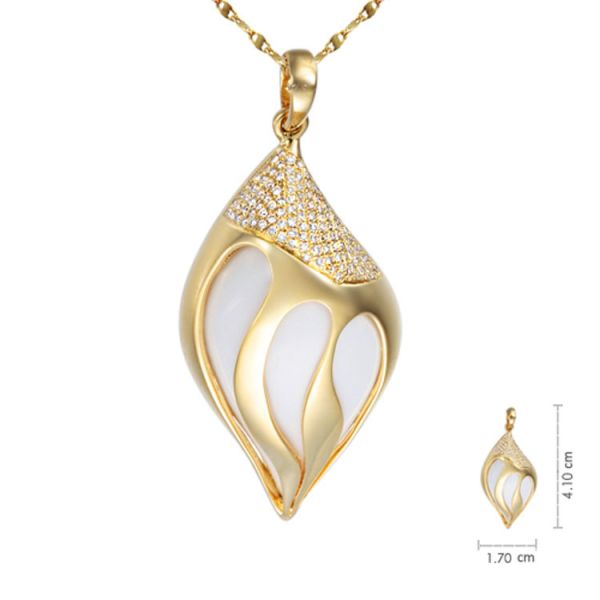 18K Yellow Gold Diamonds White Agate Drop Pendant Earrings Jewelry (GDSET005)