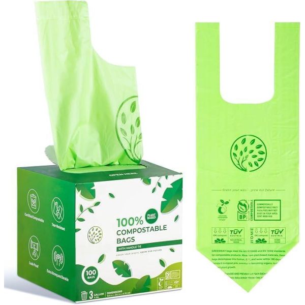 Buy Eco-Friendly Boxed Compostable Tie handle Trash Bags at wholesale prices