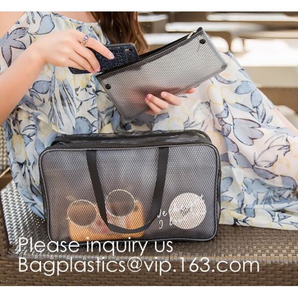 Buy Compact Multi-purpose Handbag-style Transparent Glitter Cosmetic Pouch with Zipper Pocket on the Back, bagease, bagplast at wholesale prices
