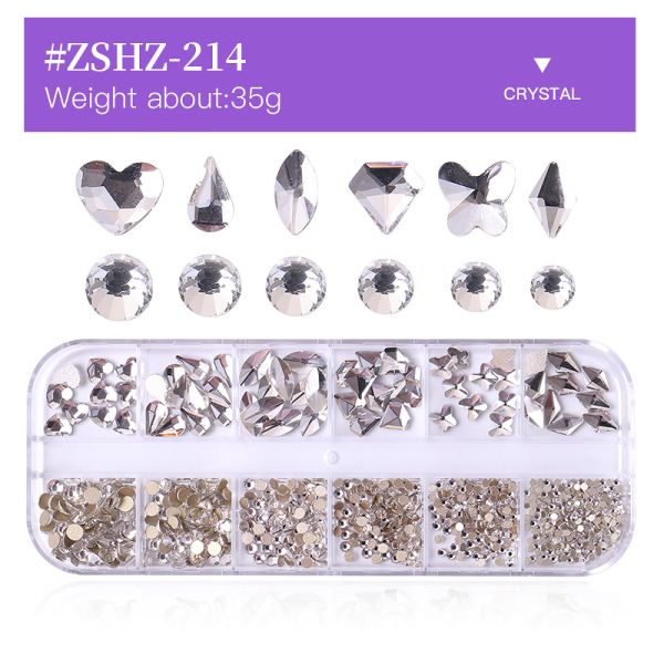 Nail SPA or Training 12 Grid AB Nail Stone Kit with Multi Shape Crystal Rhinestones