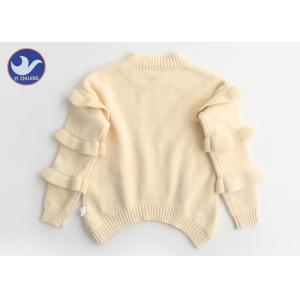 Curve Welt Girls Cable Knit Sweater , Girls Long Sweater Frill Sleeves Mock Neck