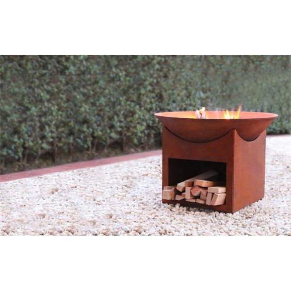 Customized Designed Rustic Garden Firewood Storage Corten Steel Fire Pit Bowl