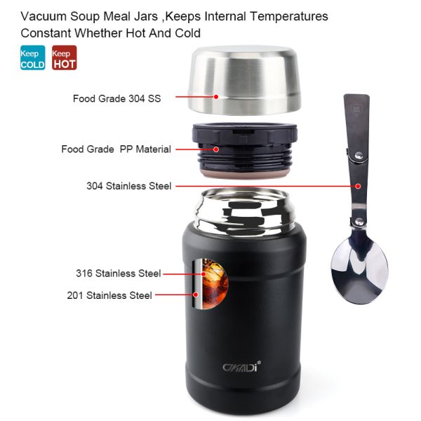 Double Wall Vacuum Insulated Food Container Pots Food Flask Warmer Thermos Food Jar Lunch Box 800ML