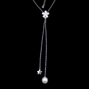 Irregular Shape Freshwater Pearl Drop Necklace Platinum Sterling Silver