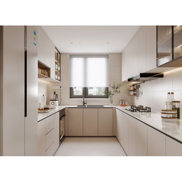 Modern Design White Color And Wood Kitchen Cabinets