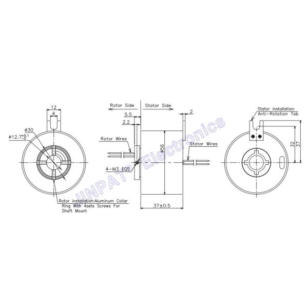 6 Circuits Through Hole Slip Ring With 12.7mm Hole Dia And 380VAC Voltage