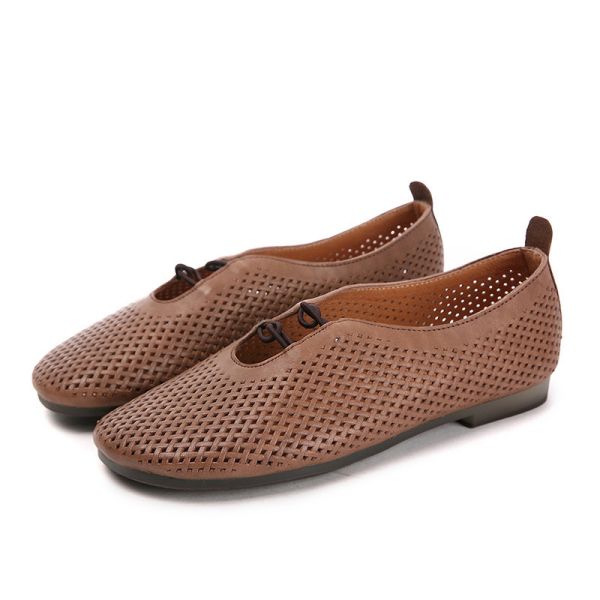 Buy S151 Factory hollow leather retro casual flat shoes ethnic art fashion all-match spring and summer new women's shoes pro at wholesale prices
