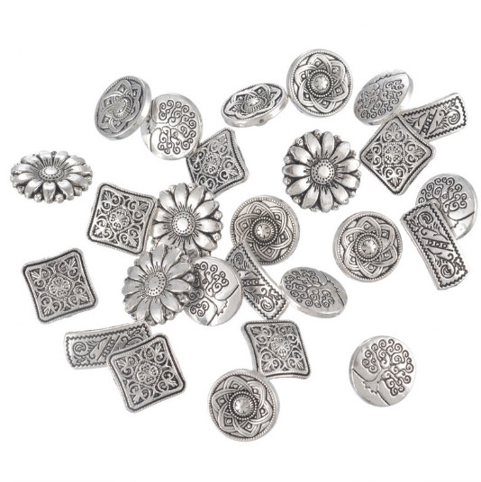 Plated Ancient bronze Silver Metal Jeans Shirt Button Size-FreeRetro Engraved Patterns Material Zinc Alloy
