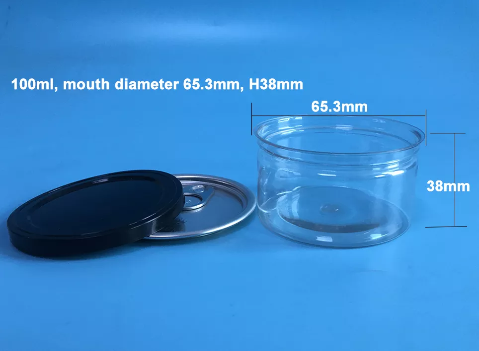 100ml 3.5g Dry Herb Clear Plastic Cans EOE 211# 38mm Height PET Tuna Can