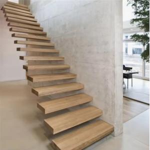 Modern Design Customized Floating Wooden Staircase with Safety Glass Railing